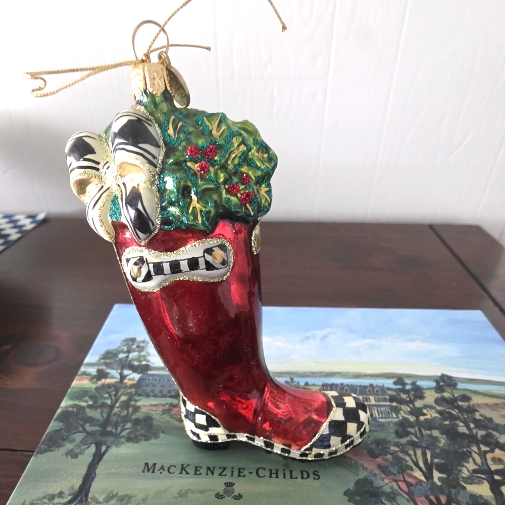 MacKenzie-Childs Glass Ornament - Christmas Wellie